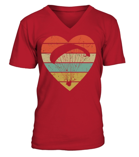 Paragliding Vintage Design Retro Paraglider Heart V-Neck T-shirt