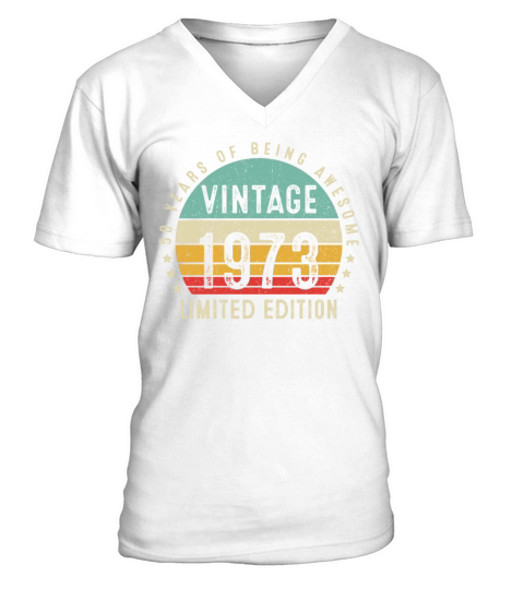 Retro Vintage 1973 50 Years Awesome 50th Birthday V-Neck T-shirt