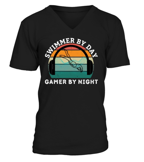 Swimmer By Day Gamer By Night V-Neck T-shirt