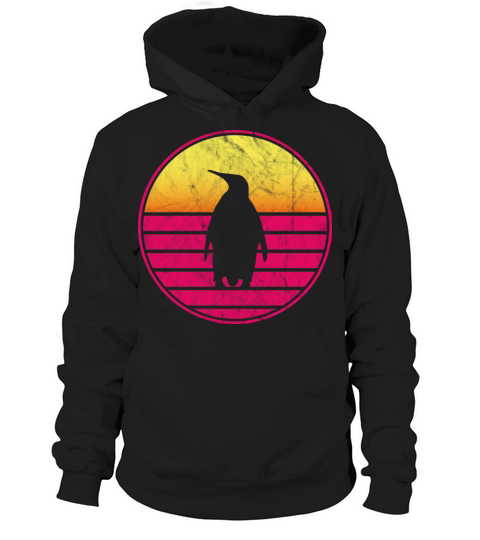 Penguin Vintage Sunset Retro Cute Womens Penguin Hoodie Unisex