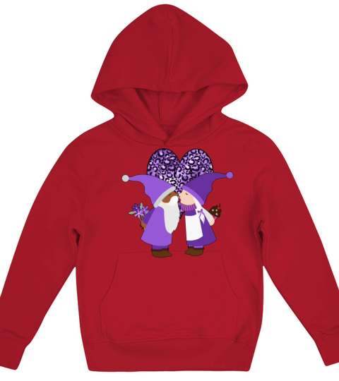 BiRacial Couple Valentines Gnome Purple Leopard Kids Hoodie