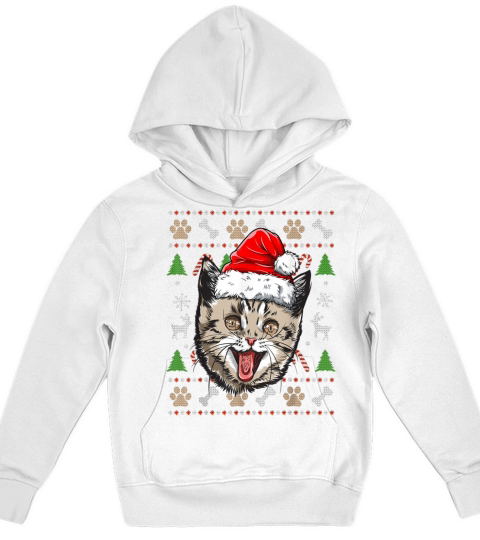 Cat Ugly Christmas Santa Hat Xmas Boys Kids Girls Kids Hoodie