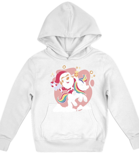 Christmas santa riding unicorn with Christmas tree Kids Hoodie