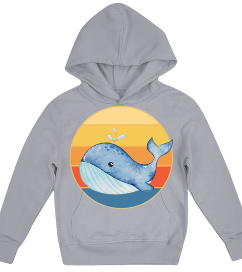 Cute Kawaii Whale Retro Sunset Vintage Ocean Kids Hoodie