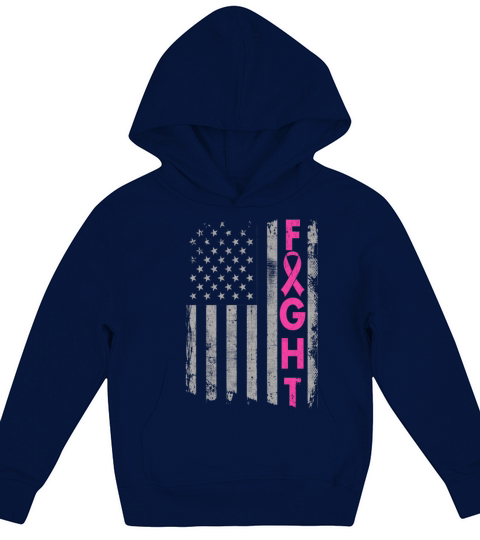 Fight Breast Cancer Awareness Pink Ribbon US Flag Kids Hoodie