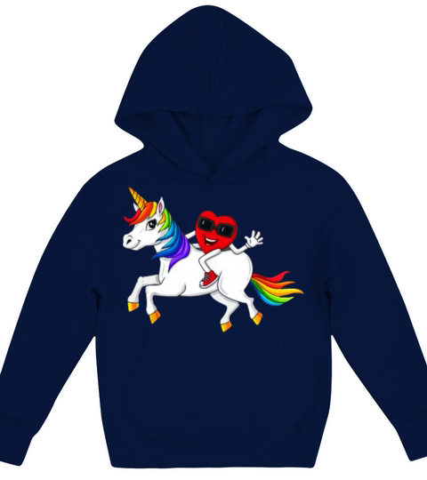 heart riding unicorn valentines day girls kids Kids Hoodie