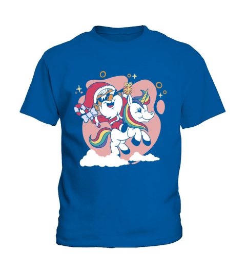 Christmas santa riding unicorn with Christmas tree Kids T-Shirt