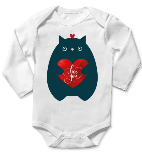 Cat In Love-I Love You-Cute Kitten Valentine Day Long Sleeve Baby One-Piece