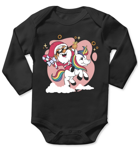 Christmas santa riding unicorn with Christmas tree Long Sleeve Baby One-Piece