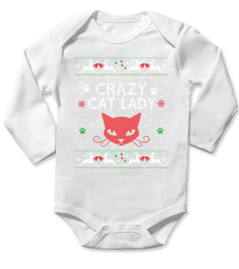 Crazy cat lady ugly Christmas Long Sleeve Baby One-Piece