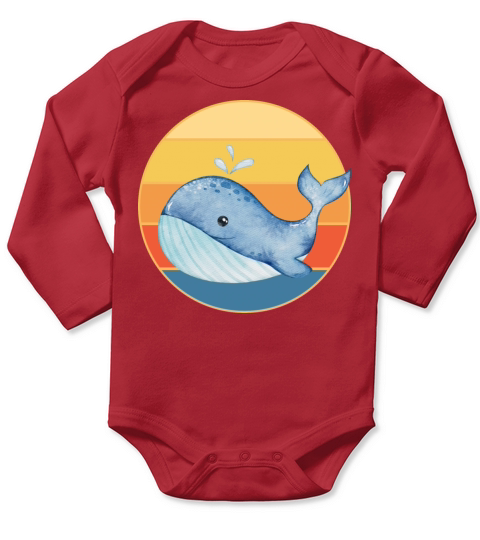 Cute Kawaii Whale Retro Sunset Vintage Ocean Long Sleeve Baby One-Piece