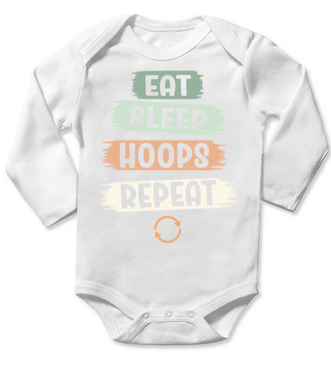 Eat Sleep Hoops Repeat Basketball Long Sleeve Baby One-Piece