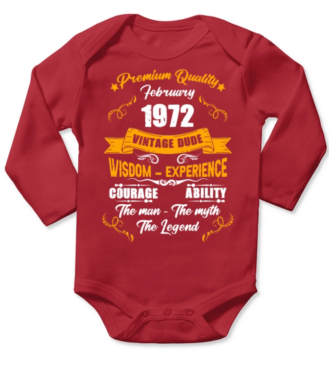 February 1972 Vintage Birthday Present Long Sleeve Baby One-Piece