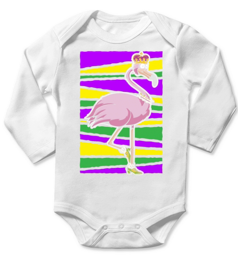 Flamingo Lover Mardi Gras Celebration Shenanigan Long Sleeve Baby One-Piece