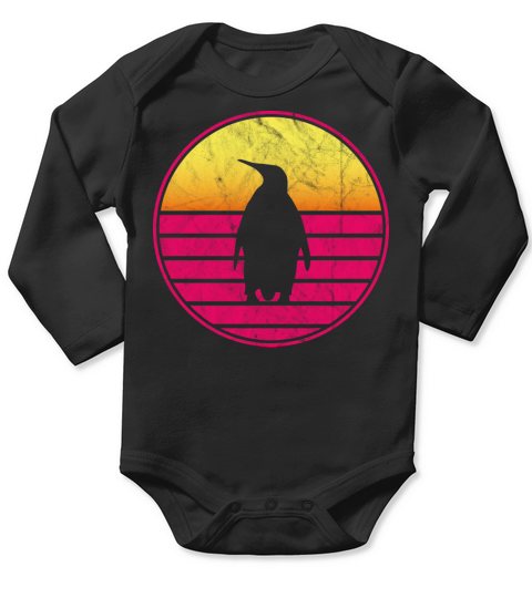 Penguin Vintage Sunset Retro Cute Womens Penguin Long Sleeve Baby One-Piece