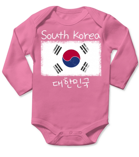 Vintage National South Korea Flag Korean Hangul Long Sleeve Baby One-Piece