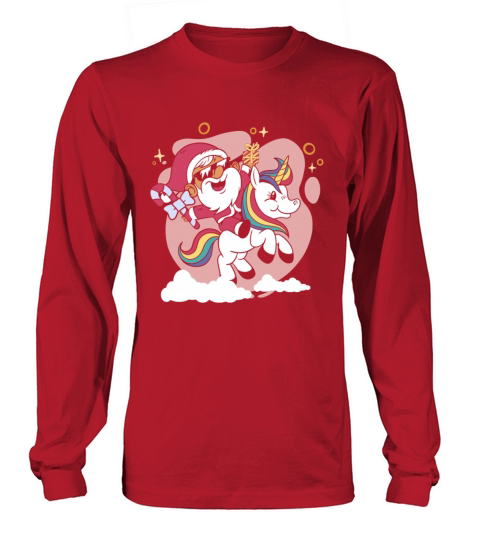Christmas santa riding unicorn with Christmas tree Long sleeved Unisex