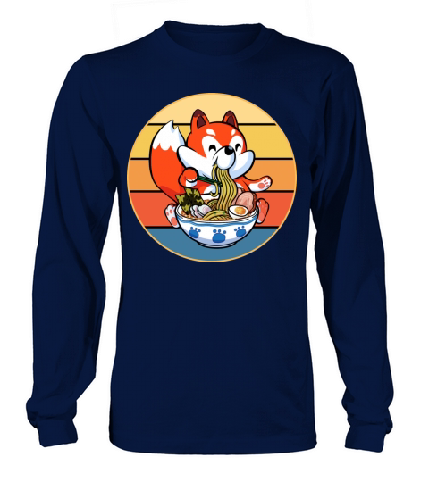 Cute Fox Eating Ramen Vintage Retro Sunset Kawaii Long sleeved Unisex