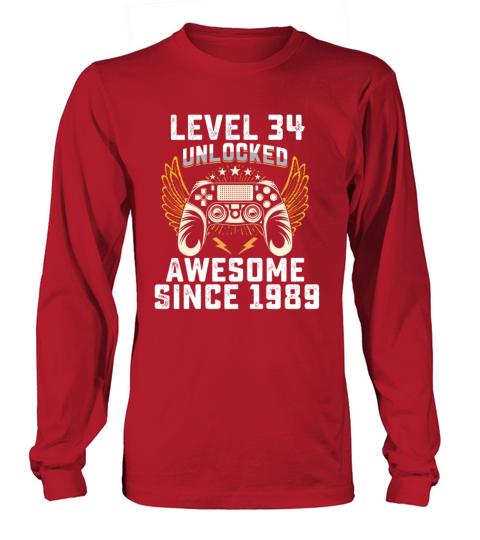 Gaming Level 34 Unlocked Awesome Since 1989 Long sleeved Unisex