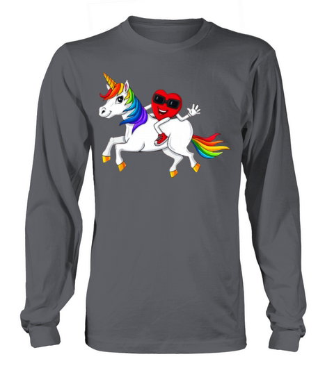 heart riding unicorn valentines day girls kids Long sleeved Unisex