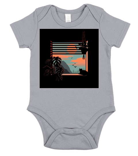 A cat looks at the sunset Short Sleeve Baby One-Piece