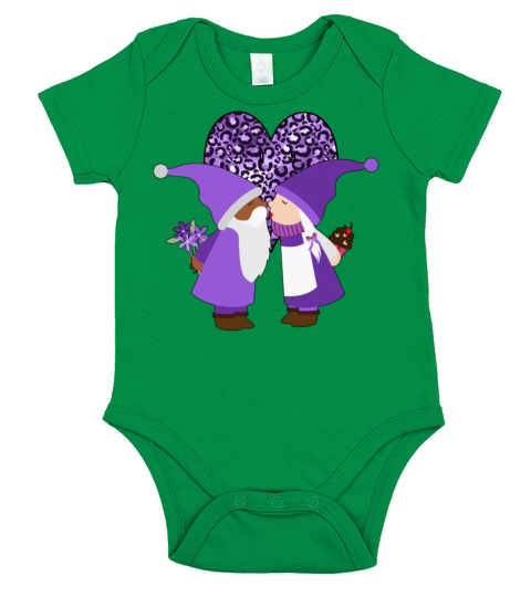 BiRacial Couple Valentines Gnome Purple Leopard Short Sleeve Baby One-Piece
