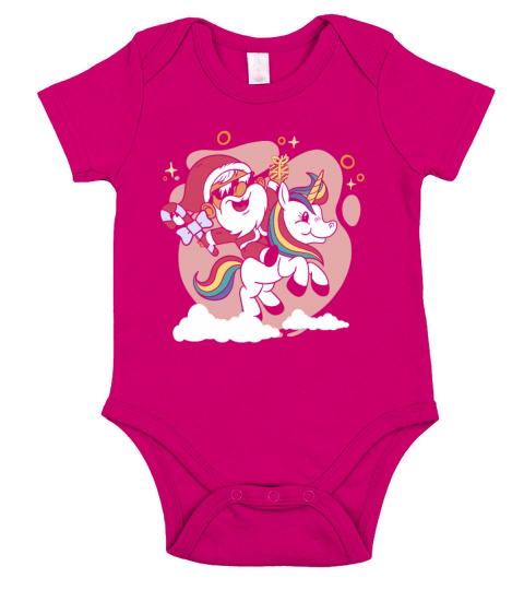 Christmas santa riding unicorn with Christmas tree Short Sleeve Baby One-Piece
