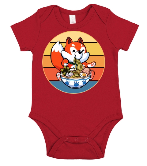 Cute Fox Eating Ramen Vintage Retro Sunset Kawaii Short Sleeve Baby One-Piece