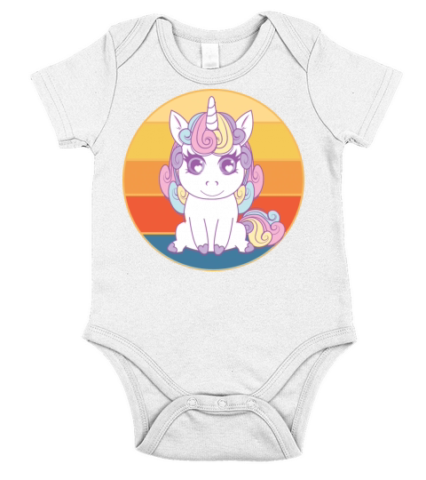 Cute Kawaii Unicorn Retro Sunset Vintage Short Sleeve Baby One-Piece