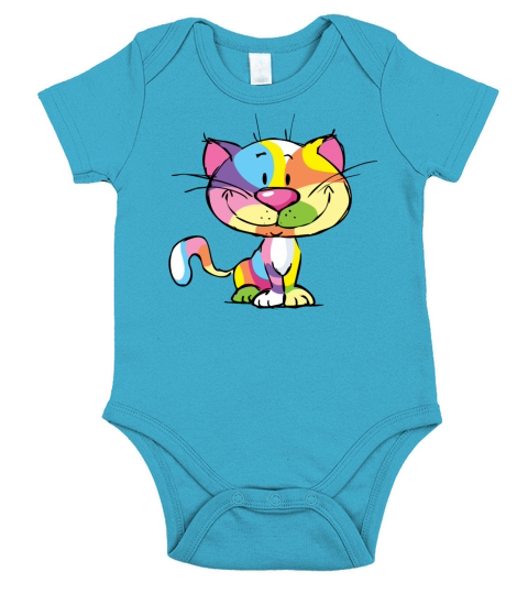 Cute Kitty Cartoon Colorful Pop Art Design Short Sleeve Baby One-Piece