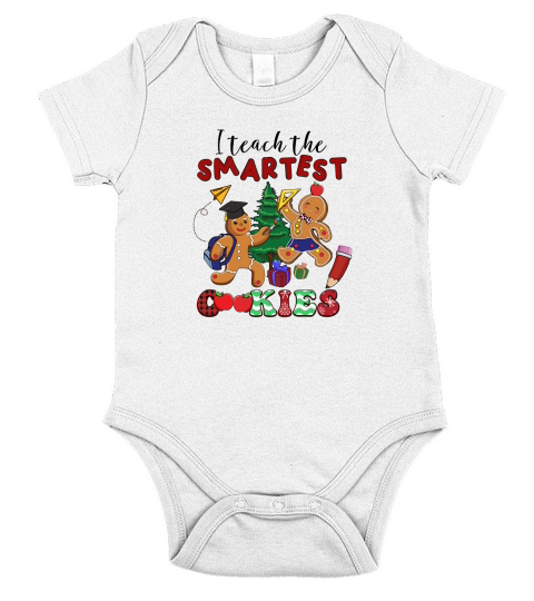 I Teach The Smartest Cookie Teacher Christmas Short Sleeve Baby One-Piece