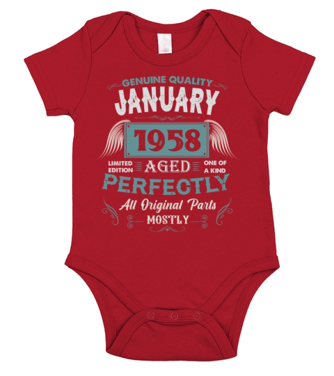 January 1958 Vintage Birthday Present Short Sleeve Baby One-Piece