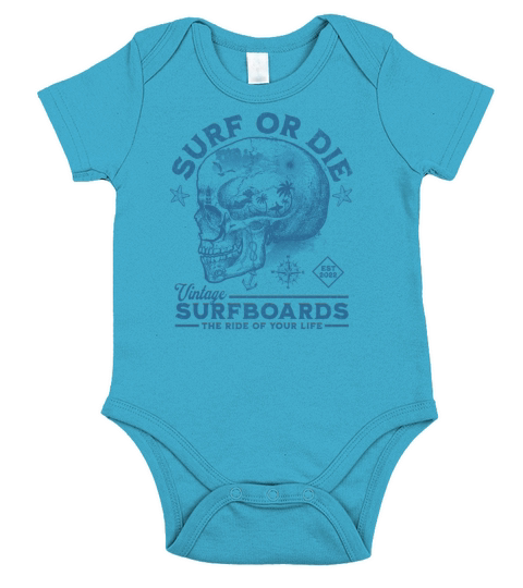 Surf or Die Custom Surfboards skull art vintage Short Sleeve Baby One-Piece