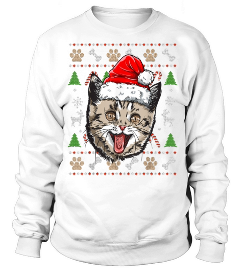 Cat Ugly Christmas Santa Hat Xmas Boys Kids Girls Sweatshirt Unisex
