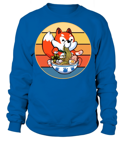 Cute Fox Eating Ramen Vintage Retro Sunset Kawaii Sweatshirt Unisex