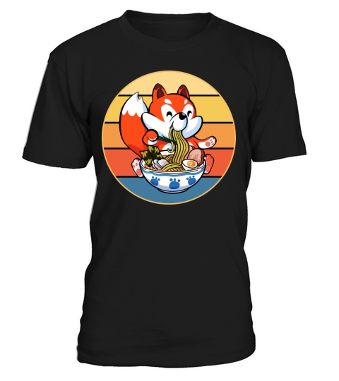 Cute Fox Eating Ramen Vintage Retro Sunset Kawaii T-Shirt Unisex