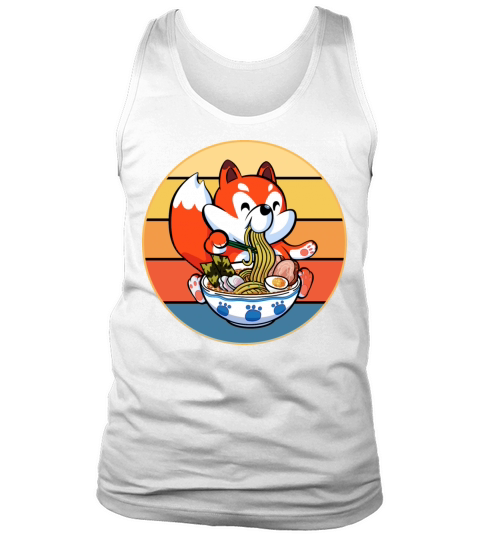 Cute Fox Eating Ramen Vintage Retro Sunset Kawaii Tank Top Unisex