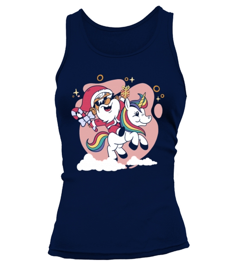 Christmas santa riding unicorn with Christmas tree Tank top Woman