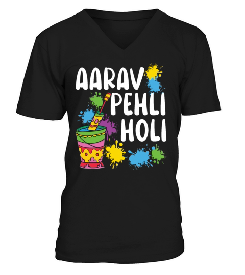 Aarav Pehli Holi Hinduism Buddhist Holi Festival V-Neck T-shirt