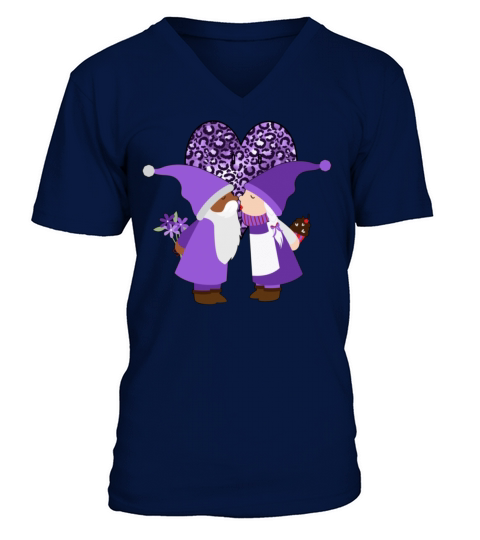 BiRacial Couple Valentines Gnome Purple Leopard V-Neck T-shirt