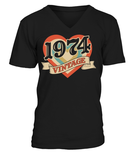 Classic Retro Heart Vintage 1974 V-Neck T-shirt