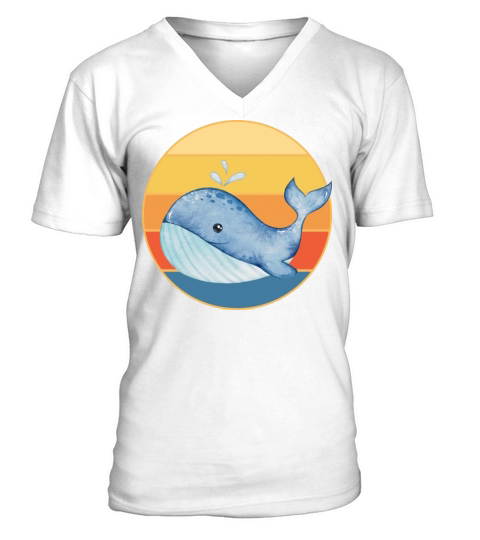 Cute Kawaii Whale Retro Sunset Vintage Ocean V-Neck T-shirt