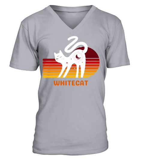funny white cat retro vintage whitecat V-Neck T-shirt