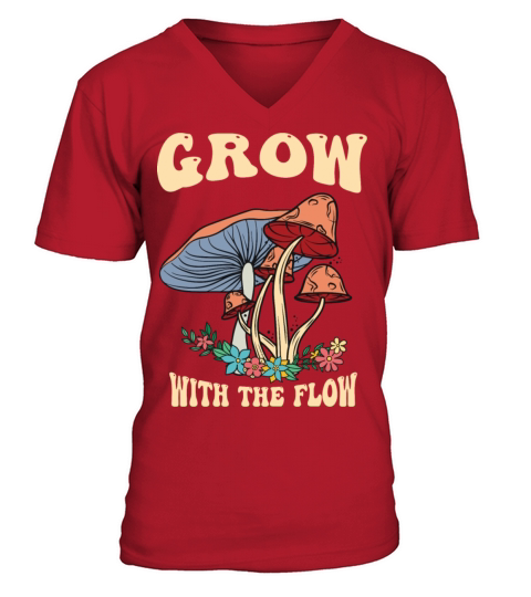 Grow With The Flow 70s Boho Peace Hippie Gift V-Neck T-shirt