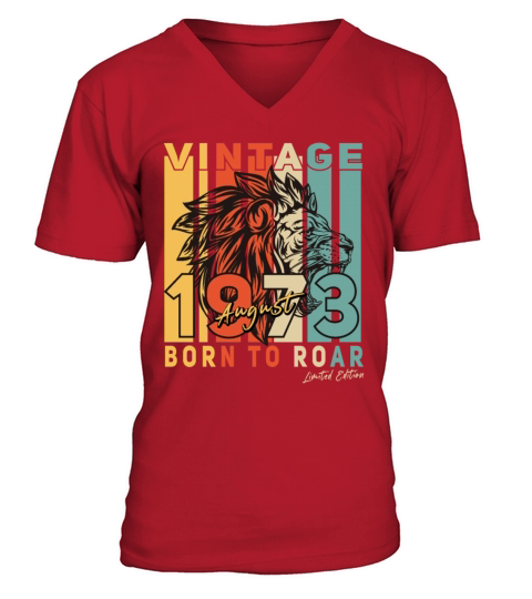 Lion August 1973 Vintage Gift V-Neck T-shirt