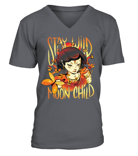 Stay Wild Moon Child Girls Hippie Butterfly V-Neck T-shirt