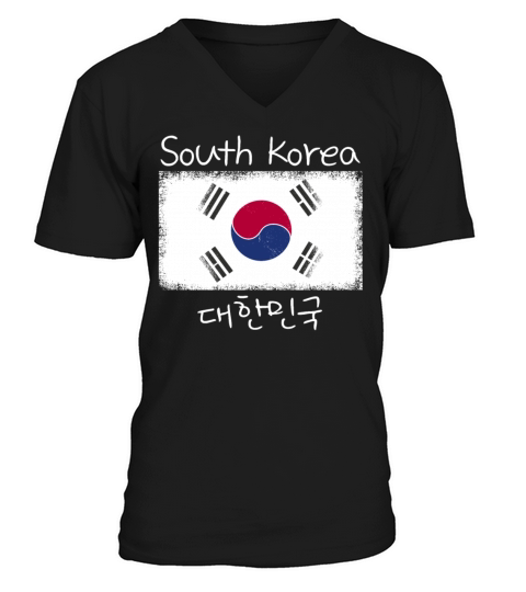 Vintage National South Korea Flag Korean Hangul V-Neck T-shirt