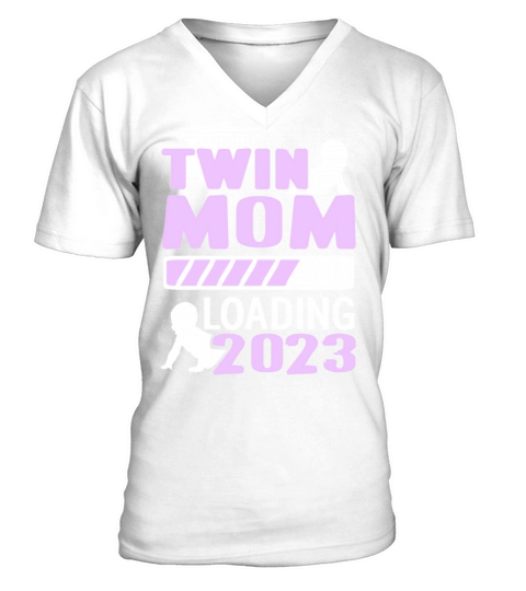 Womens Twin Mama Twin Mom to Be Pregnancy V-Neck T-shirt