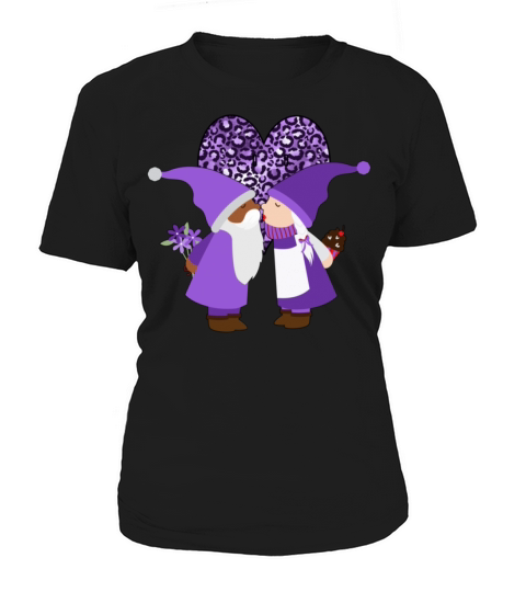BiRacial Couple Valentines Gnome Purple Leopard Women's T-Shirt