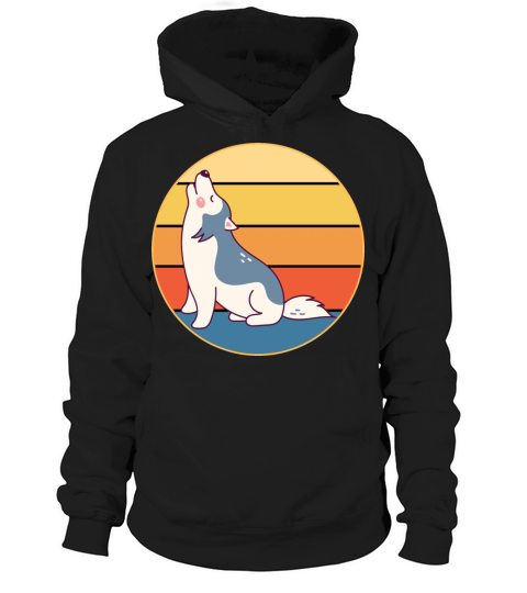 Funny Kawaii Cute Husky Dog Vintage Retro Sunset Hoodie Unisex